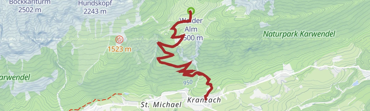 Route map: Von Gnadenwald/Kranzach zur Walderalm